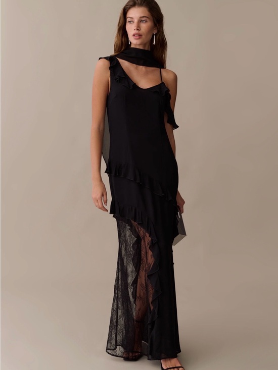 o.p.t Dresses & Skirts - NWT o.p.t Carmen Dress Black Ruffle Asymmetric Lace Maxi Dress Size 4